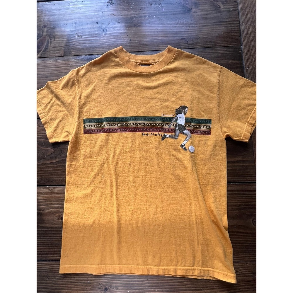 Zion Rootswear Bob Marley Jammin Soccer Graphic T-Shirt Yellow Mens Medium
